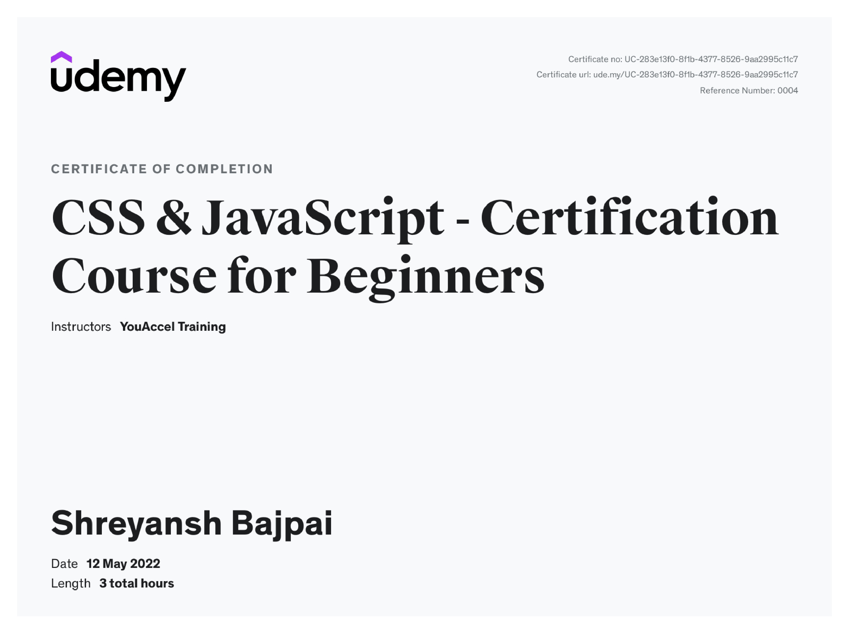 udemy certificate
